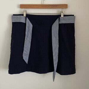 S.C.&Co. Stretchy Linen Texture Navy Skorts Striped Fabric Belt Side Pockets S16